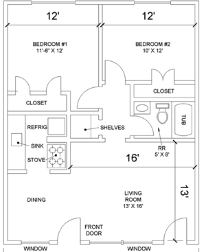 Two Bedroom / One Bath - 975 Sq. Ft.*